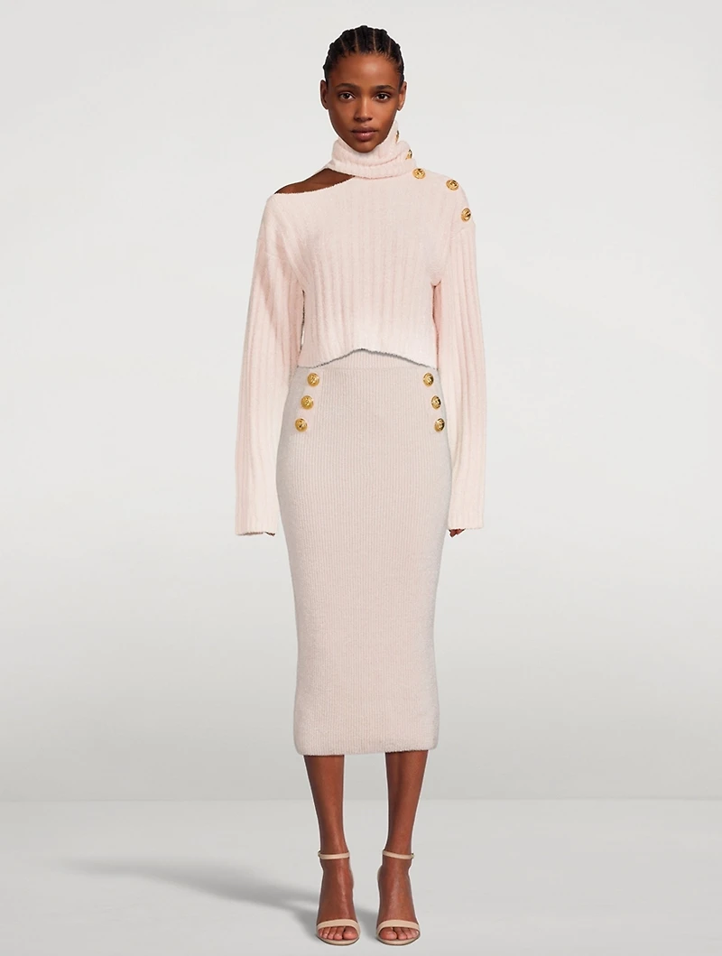 Cut-Out Cropped Ribbed Turtleneck Sweater