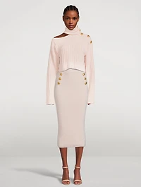 Cut-Out Cropped Ribbed Turtleneck Sweater