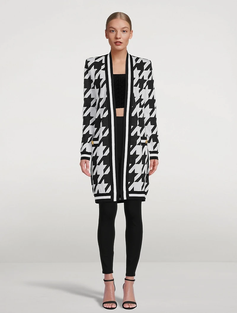 Belted Houndstooth Jacquard Cardigan