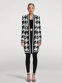 Belted Houndstooth Jacquard Cardigan