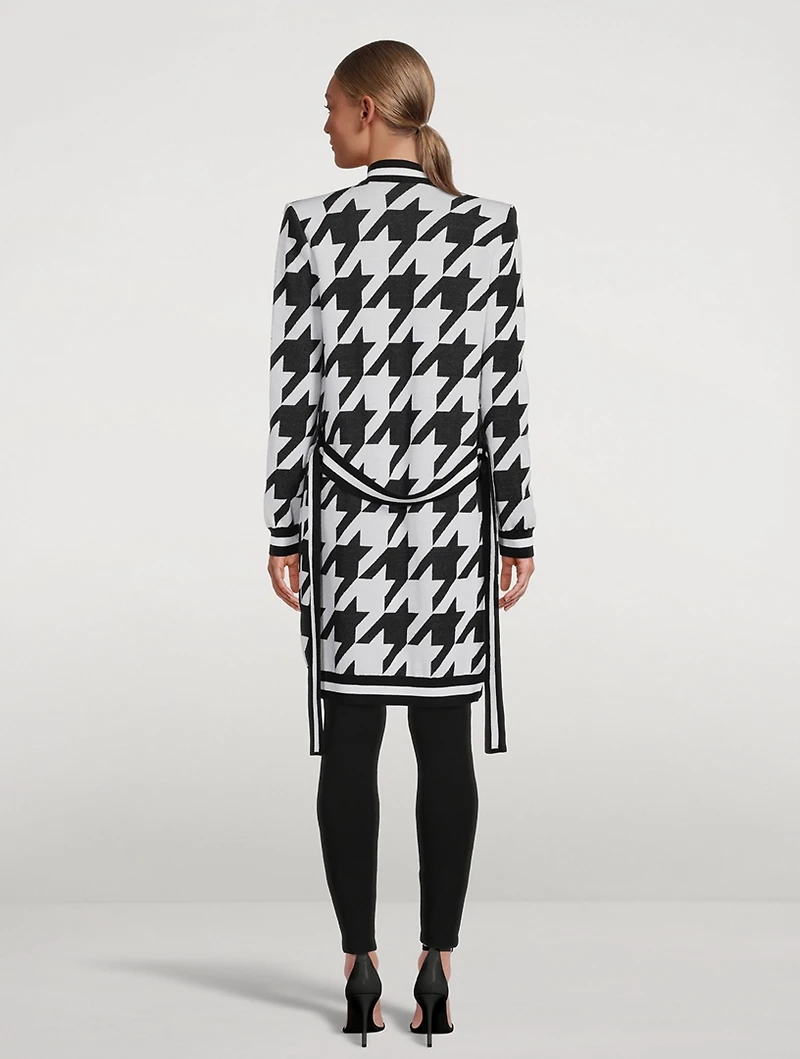 Belted Houndstooth Jacquard Cardigan