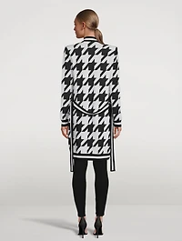 Belted Houndstooth Jacquard Cardigan
