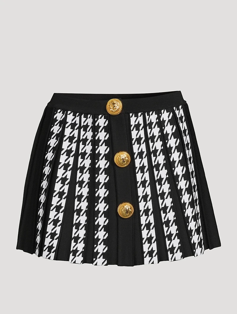 Houndstooth Pleated Mini Skirt