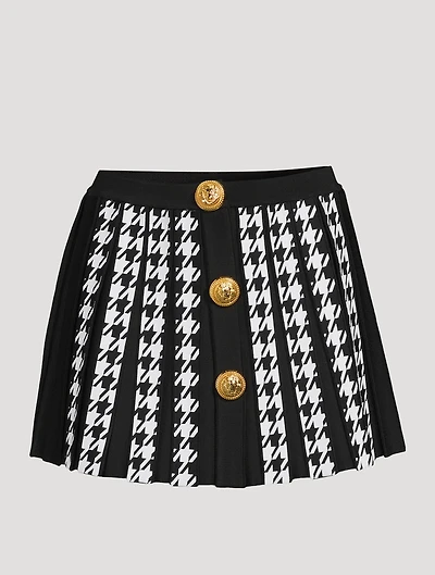 Houndstooth Pleated Mini Skirt