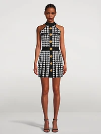 Houndstooth Pleated Mini Dress