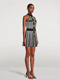 Houndstooth Pleated Mini Dress