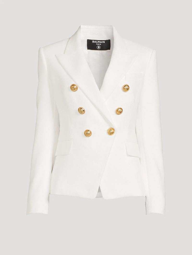 Cotton Pique Double-Breasted Blazer