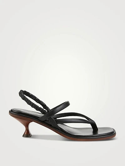 Leather Heeled Slingback Thong Sandals