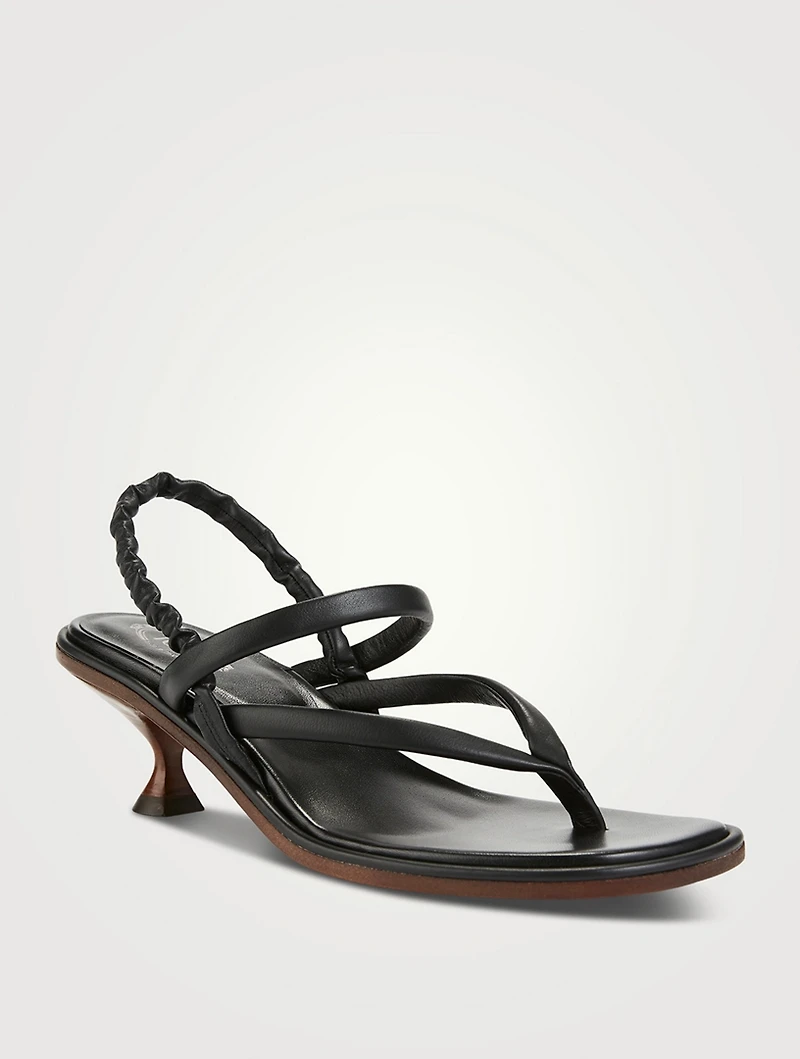 Leather Heeled Slingback Thong Sandals