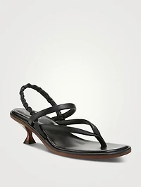 Leather Heeled Slingback Thong Sandals