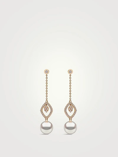 Trend 18K Gold Freshwater Pearl Drop Earrings With Diamonds