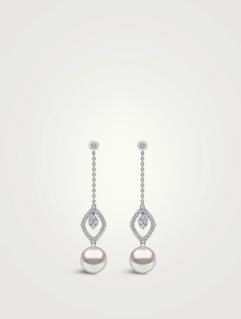 Trend 18K White Gold Freshwater Pearl Drop Earrings With Diamonds