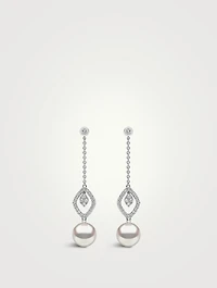 Trend 18K White Gold Freshwater Pearl Drop Earrings With Diamonds