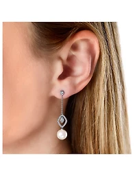 Trend 18K White Gold Freshwater Pearl Drop Earrings With Diamonds