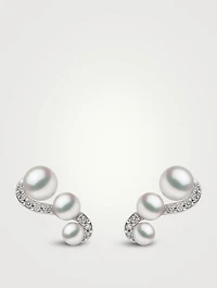 Sleek 18K White Gold Akoya Pearl Stud Earrings With Diamonds