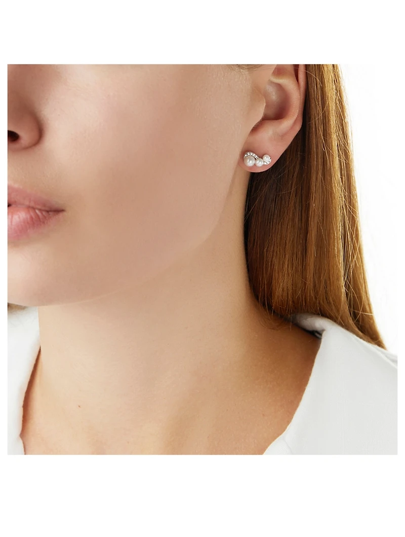 Sleek 18K White Gold Akoya Pearl Stud Earrings With Diamonds