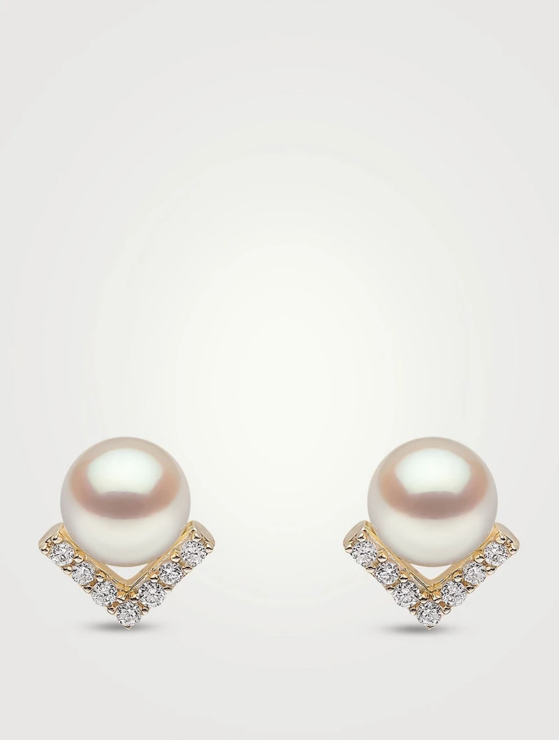 Trend 18K Gold Freshwater Pearl Stud Earrings With Diamonds
