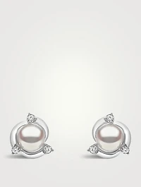 Trend 18K White Gold Freshwater Pearl Stud Earrings With Diamonds