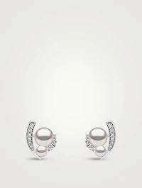 Trend 18K White Gold Freshwater Pearl Stud Earrings With Diamonds