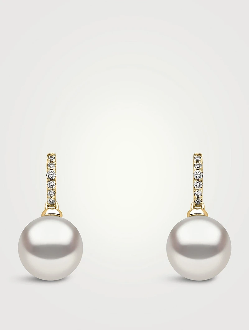 Classic 18K Gold Freshwater Pearl Drop Earrings With Diamonds