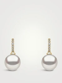 Classic 18K Gold Freshwater Pearl Drop Earrings With Diamonds