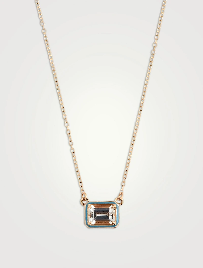 14K Gold Rectangular Cocktail Necklace With White Topaz