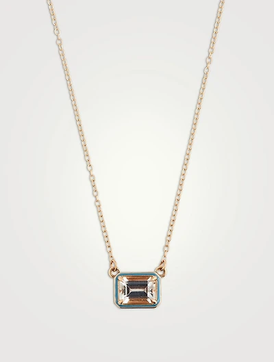 14K Gold Rectangular Cocktail Necklace With White Topaz