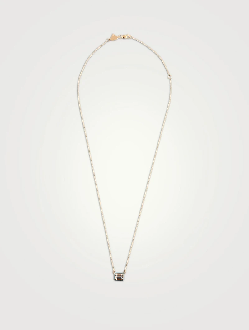 14K Gold Rectangular Cocktail Necklace With White Topaz