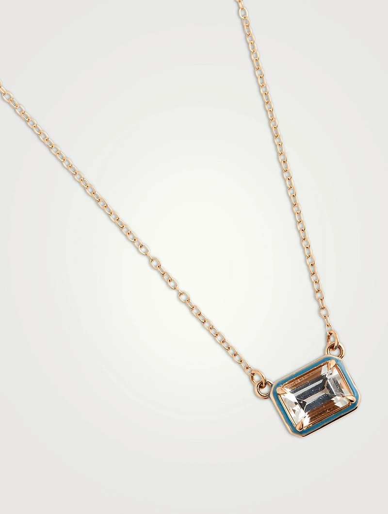 14K Gold Rectangular Cocktail Necklace With White Topaz