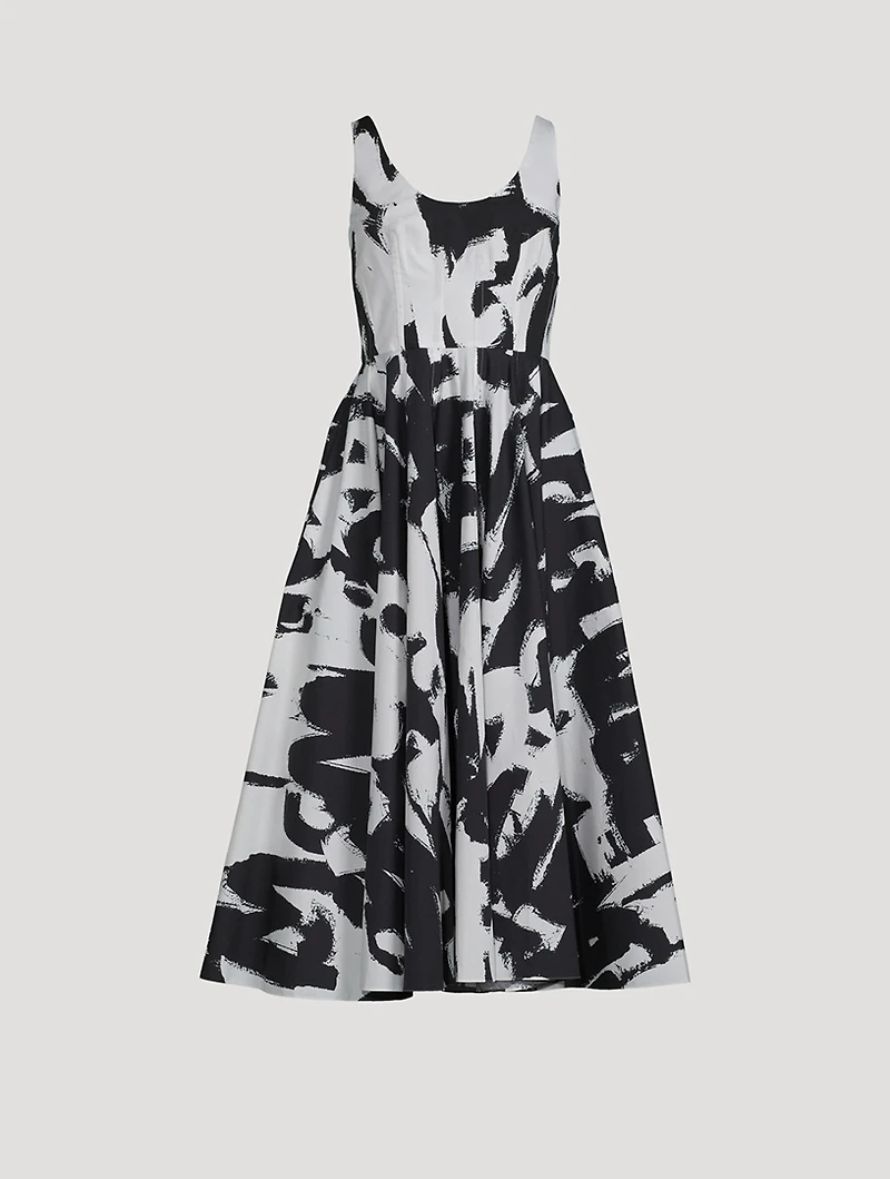 Cotton Poplin Midi Dress Grafitti Print