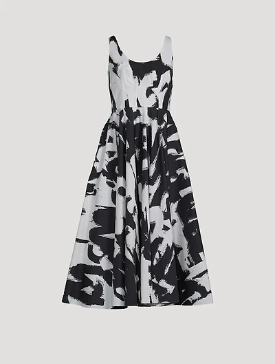 Cotton Poplin Midi Dress Grafitti Print
