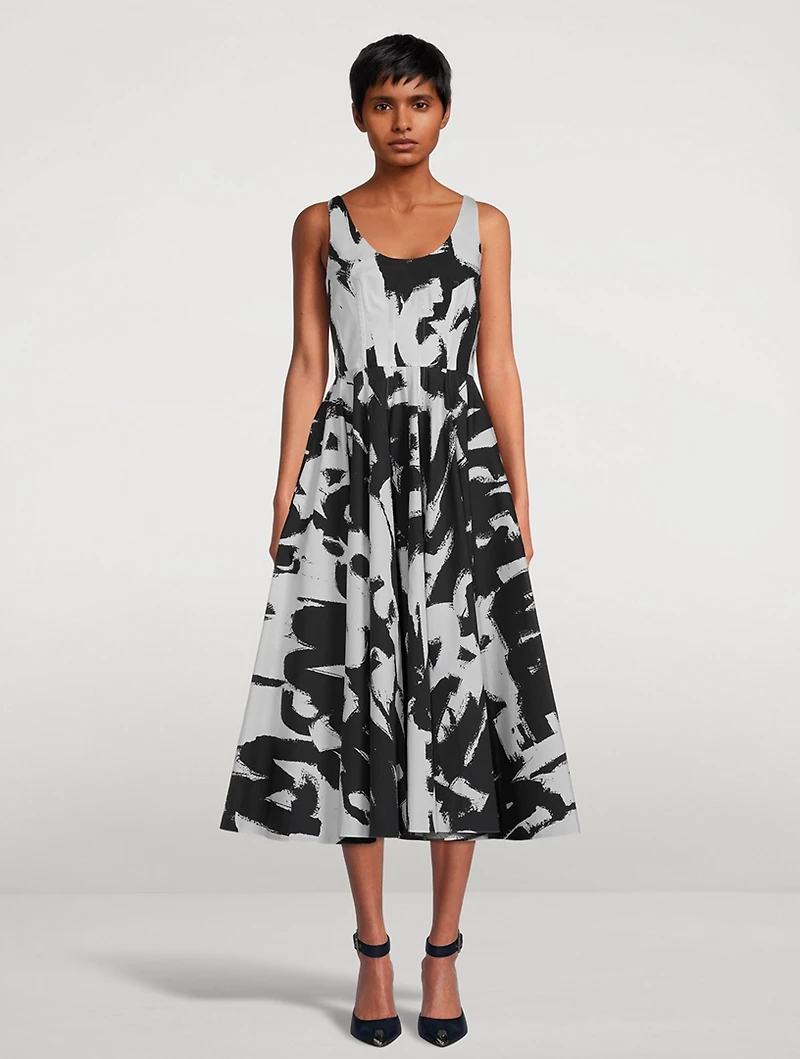 Cotton Poplin Midi Dress Grafitti Print