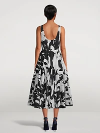 Cotton Poplin Midi Dress Grafitti Print
