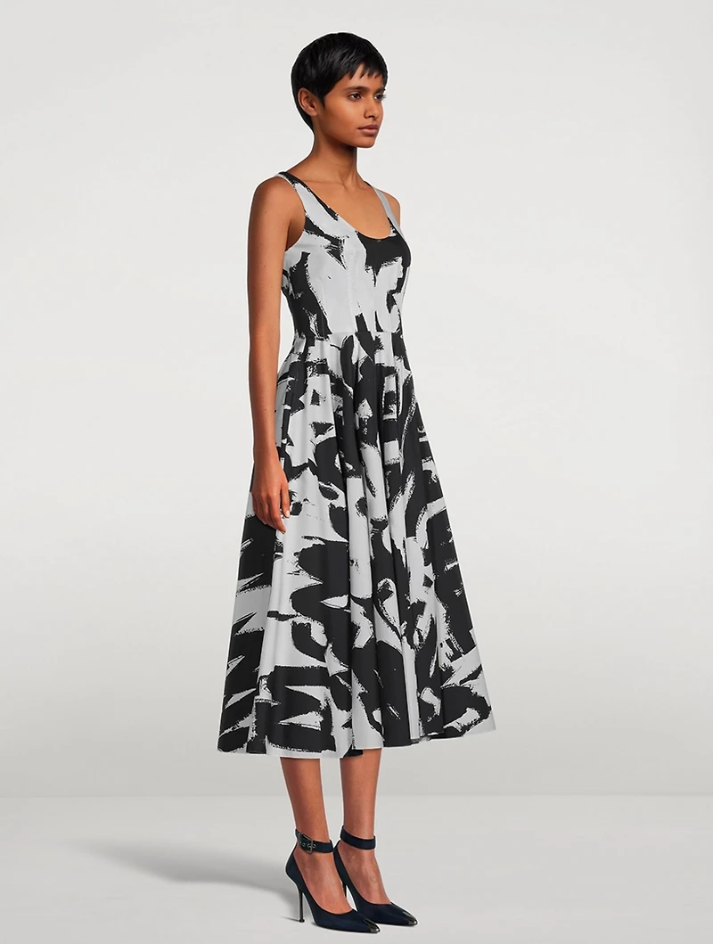 Cotton Poplin Midi Dress Grafitti Print