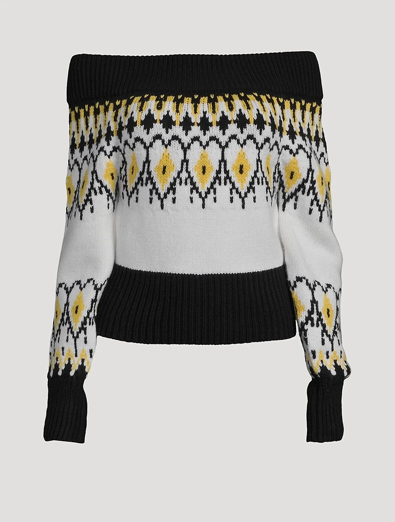 Off-The-Shoulder Wool Fair Isle Sweater