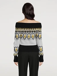 Off-The-Shoulder Wool Fair Isle Sweater