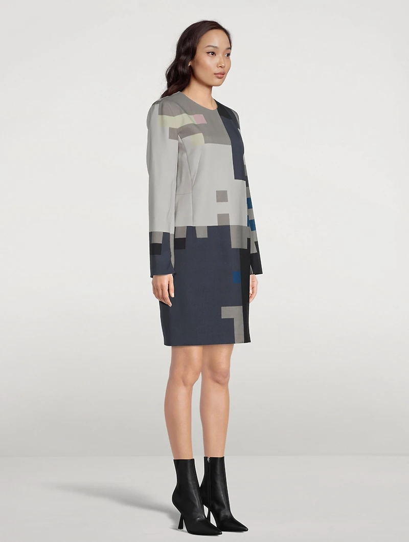Wool Double Face Sheath Dress Novemberday Print