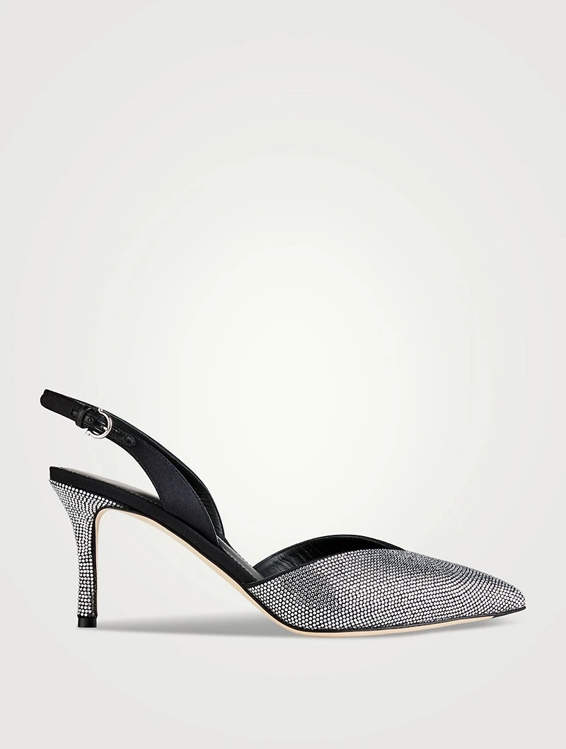 Crystal-Embellished Satin Slingback Pumps
