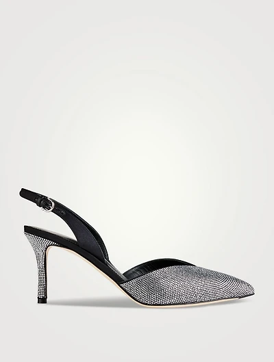 Crystal-Embellished Satin Slingback Pumps