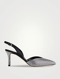 Crystal-Embellished Satin Slingback Pumps