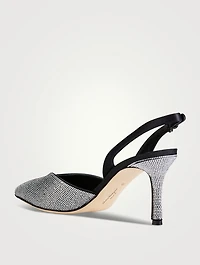 Crystal-Embellished Satin Slingback Pumps