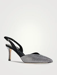 Crystal-Embellished Satin Slingback Pumps