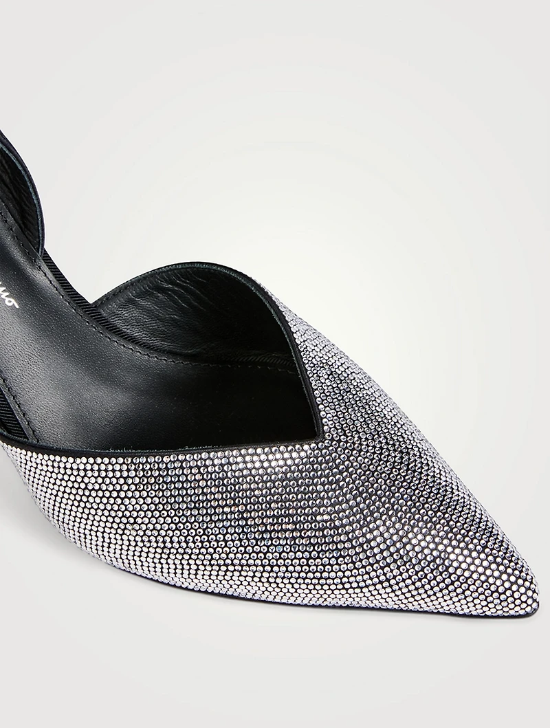 Crystal-Embellished Satin Slingback Pumps