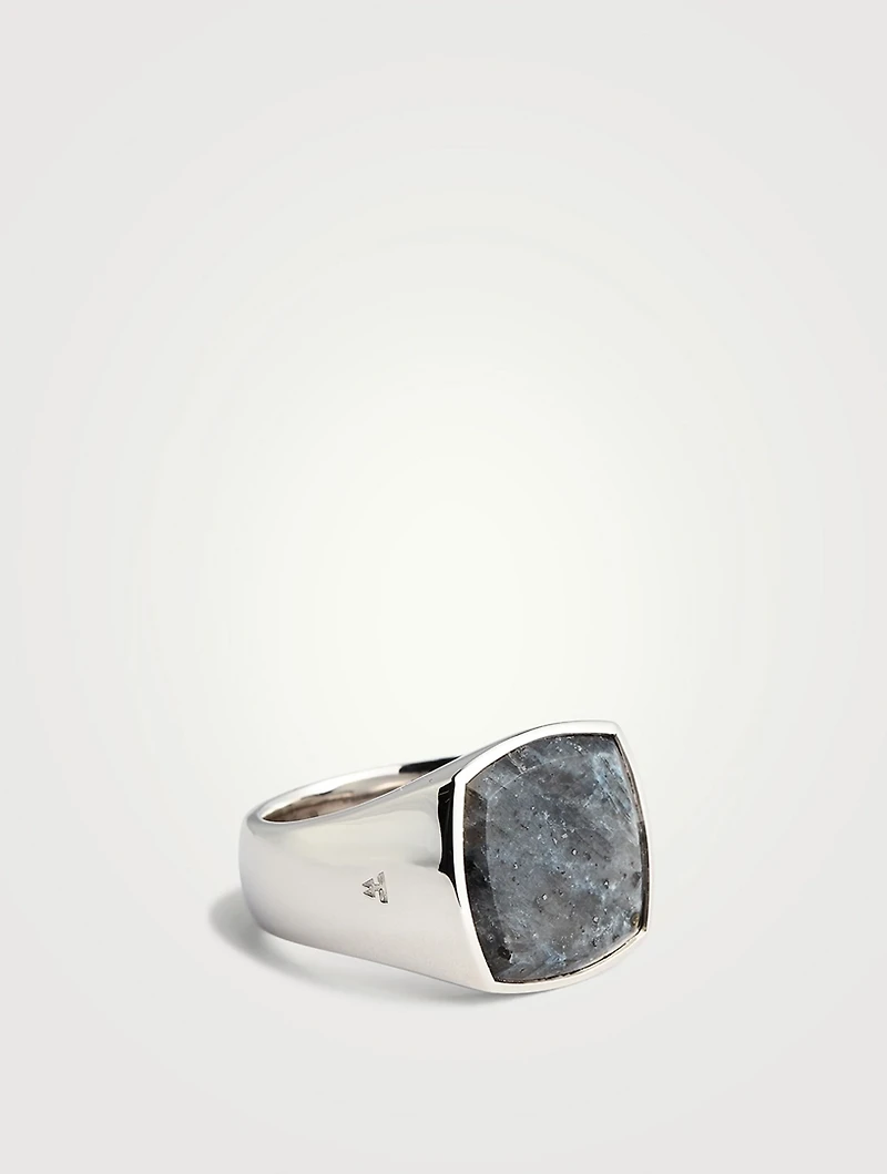 Medium Larvikite Sterling Silver Cushion Ring