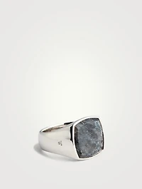 Medium Larvikite Sterling Silver Cushion Ring
