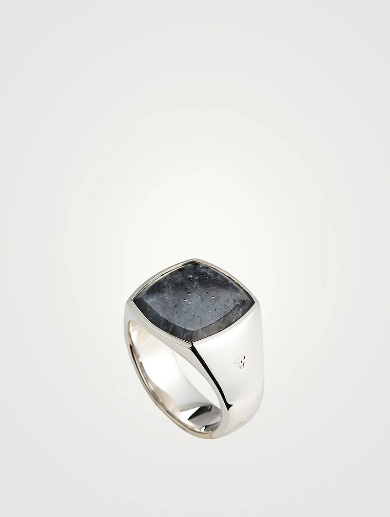 Medium Larvikite Sterling Silver Cushion Ring