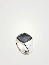Medium Larvikite Sterling Silver Cushion Ring