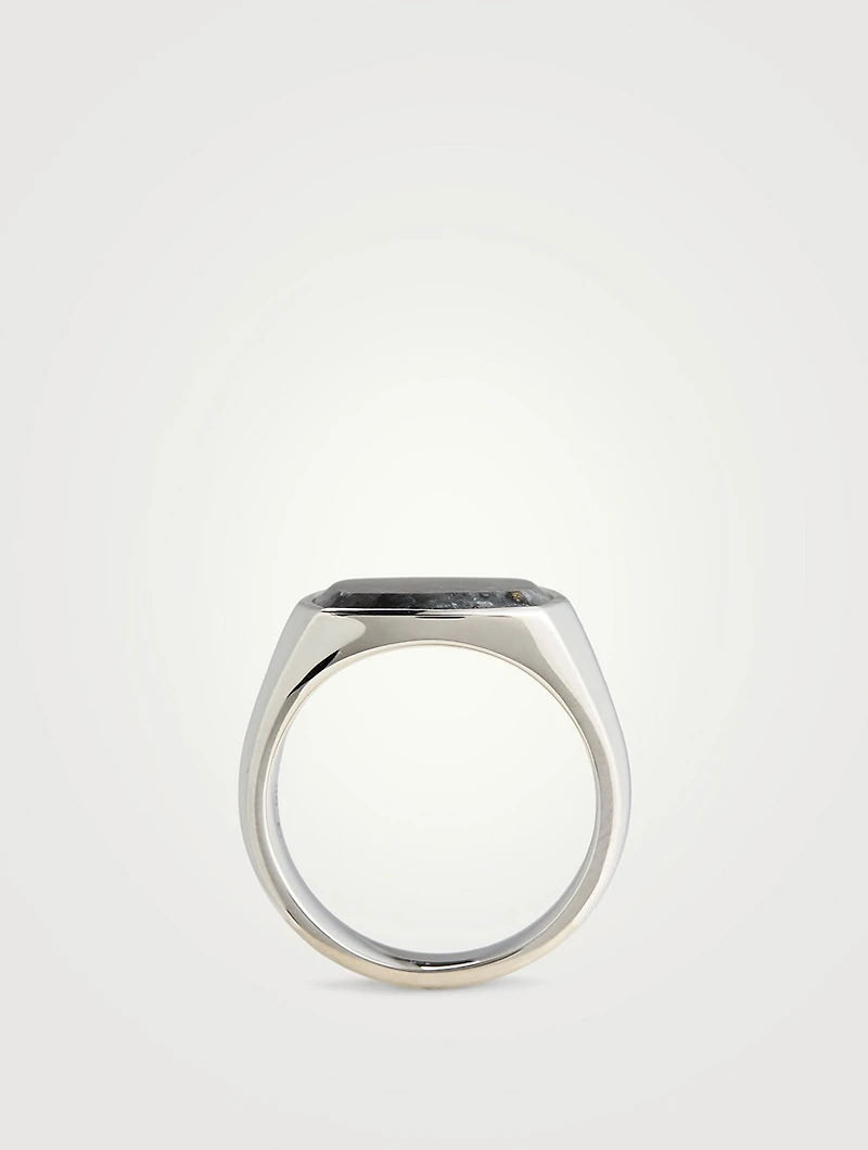 Medium Larvikite Sterling Silver Cushion Ring