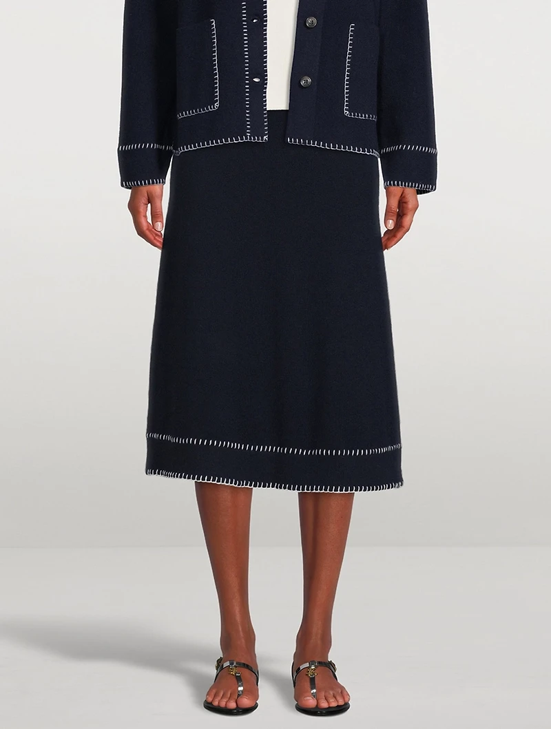 Adele Whipstitch Cashmere Midi Skirt