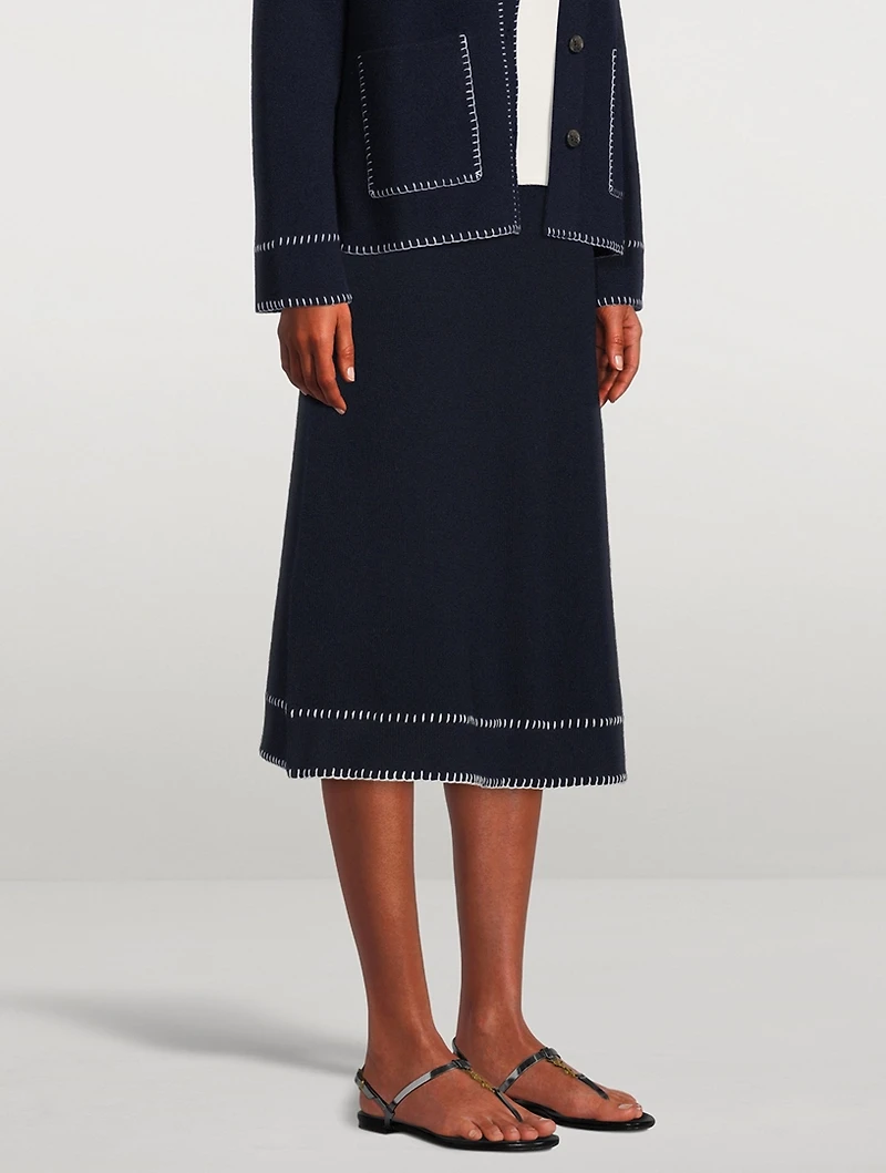 Adele Whipstitch Cashmere Midi Skirt